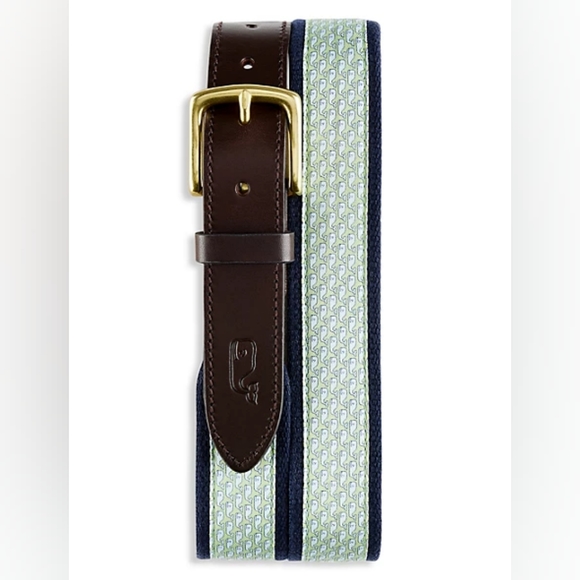 Vineyard Vines Whale Canvas Club Leather Belt - Picture 1 of 5